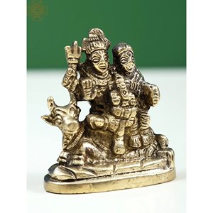 Small 2\" <b>Shiva</b> Parvati Ganesha Statue on Nandi Brass Sculptures by Idols - Product Image 2