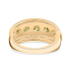 Bague de mariage éternelle en argent sterling 925 avec diamants simulés ronds jaune canari et blancs, 3 rangées, pour femmes et hommes - Product Image 5