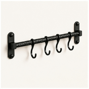 Matte Black Wall-Mounted Kitchen Utensil Rack Heavy-Duty Wrought Iron Rail Organizer with S-<b>Hooks</b> for Pot Pans & Kitchen <b>Tools</b> - Product Image 1