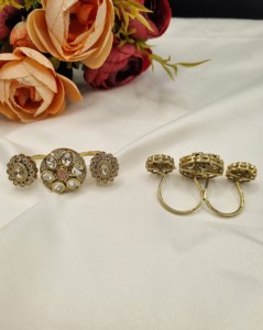 Traditional Style Kundan Stone Double <b>Finger</b> <b>Ring</b> Floral Cluster <b>Ring</b> Wedding Jewelry Artificial Imitation Jewellery Collections - Product Image 6