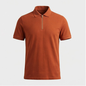 Men's Rust Short Sleeve <b>Polo</b> <b>Shirt</b> Knitted Regular Fit Solid Color Casual <b>Zip</b> Front Collar - Product Image 1
