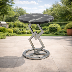 Mesa Auxiliar Moderna y Duradera con Estructura Metálica, Tapa Redonda de Metal y Base Geométrica, Mesa de Sofá de Lujo para Sala de Estar, Modelo Metal Drake - Product Image 2