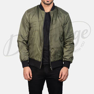 Blouson bomber homme vert olive personnalisé, léger, coupe slim, style varsity, streetwear, coupe-vent, fermeture éclair, pour extérieur - Product Image 6