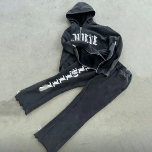 Acid Wash Tracksuit OEM Manufacturer Street Style Washed Hoodie and Pants Set Durable Fabric for Fashion Labels - Product Image 2