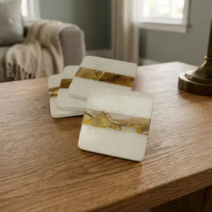 Square Stone <b>Coasters</b> with <b>Gold</b> Inlay Non-Slip Modern Table Mats for Home Office Decor - Product Image 5