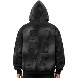 Sweat à capuche zippé personnalisé pour homme, style vintage délavé, avec lettres imprimées sur toute la surface, en molleton délavé à l'acide, streetwear, impression de logo d'équipe, OEM Sales Pro - Product Image 4