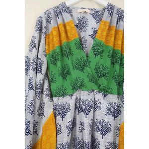 Robe longue bohème imprimée pour femme, col en V profond, sans manches, coupe ample, décontractée, pour la plage et les vacances, 100 % lin, écologique, lavable - Product Image 3