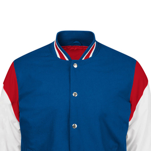 Veste universitaire pour homme bleu, rouge et blanc, style preppy, en toile, boutonnée, coupe classique, pour l'automne - Product Image 4