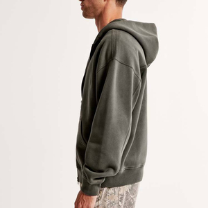 Sudadera con Capucha y Cremallera para Hombre, Talla Grande, 460 g/m², Lavado Ácido, Color Sólido, Corte Casual, 100% Algodón, Transpirable, para Otoño - Product Image 3