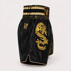 CLAW INTL Men's Black Silk Kung Fu Shorts Gold <b>Dragon</b> Embroidery Regular Fit Martial <b>Arts</b> Wear - Product Image 2