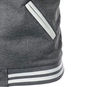 Men's Gray White Canvas Varsity Jacket Crew Neck <b>Covered</b> <b>Button</b> Closure Breathable Streetwear Winter Front Logo - Product Image 4