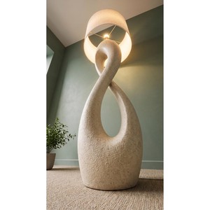 Modern Ceramic <b>Floor</b> <b>Lamp</b> With Irregular Twist Base And Beige <b>Shade</b> For Indoor Lighting - Product Image 5