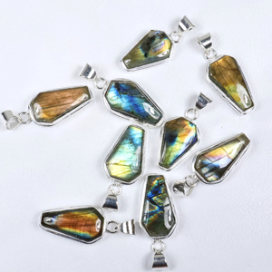 Nuevo Collar de Moda con Colgante de Labradorita Natural en Forma de Ataúd, Chapado en Plata de Ley 925, Joyería de Piedras Preciosas al por Mayor - Product Image 1