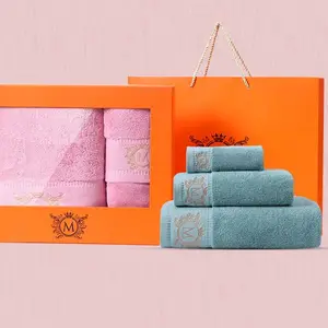 Ensemble de serviettes de bain colorées 500-650 GSM serviettes personnalisées bain 100% coton vert hôtel de luxe trois pièces coffret cadeau ensemble de serviettes