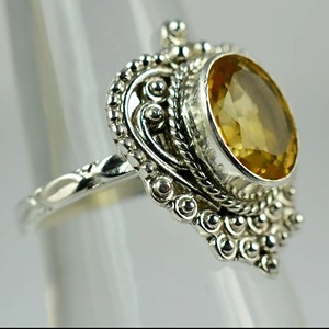Citrine 925 Sterling Silver <b>Boho</b> Statement Promise <b>Ring</b> for Women Yellow Gemstone 8 x 10 mm Oval November Birthstone Month - Product Image 4