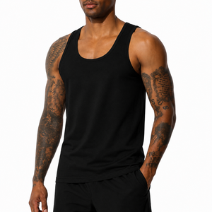 <b>Men's</b> Solid <b>Black</b> Knitted Tank Top O-Neck Sleeveless Plain Dyed Breathable Casual Gym Fitness Training Athletic Sports <b>Vest</b> - Product Image 1