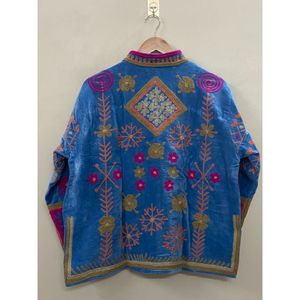 Chaqueta de Algodón y Terciopelo Bordada a Mano para Mujer, Cuello Mandarín, Manga Larga, Estilo Bohemio, Patrón de Ojos, Chaqueta Abierta para Invierno - Product Image 2