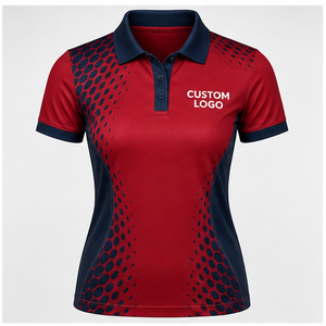 Polo pour femme à manches courtes, imprimé à pois ondulés bleu foncé personnalisé, séchage rapide, respirant, uniforme de golf WPS-0823 - Product Image 2