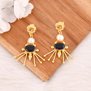 Pendientes de latón con incrustaciones de perlas e iolita, chapados en oro, joyería hecha a mano para mujer, lote al por mayor de 10 pares - Product Image 2