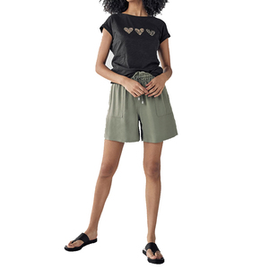 T-shirt à manches courtes noir pour femme avec imprimé animal, cœurs, col rond, style décontracté, tissu jersey 100% coton, coupe régulière - Product Image 4
