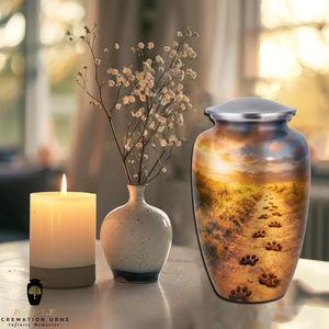 <b>Large</b> Dog Cremation <b>Urn</b> with Paw Prints Trail Design Eco-Friendly Durable Aluminum 220 Cubic Inch Capacity Secure Lid - Product Image 3