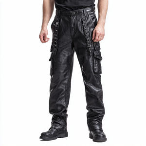 Pantalones Cargo Holgados de Cuero para Hombre, Cintura Alta con Cordón Ajustable, Cuero PU, Estilo Urbano, Personalizables, Múltiples Bolsillos - Product Image 2
