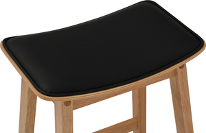 Minimalist Nordic Style Solid Wood Bar <b>Stool</b> Padded Black Faux <b>Leather</b> Seat Natural Oak Finish High <b>Stool</b> for Cafe Kitchen Bar - Product Image 4
