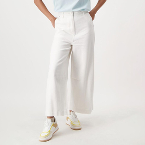Pantalon en jean de coton taille haute à jambe large, coupe ample, longueur cheville, blanc uni, style décontracté printemps - Product Image 1