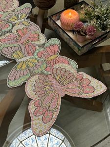 Embroidered Floral Table <b>Runner</b> Bohemian Butterfly Pink Yellow Pattern <b>Washable</b> Home Decor - Product Image 3