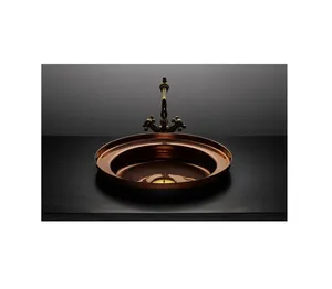 Lavabo de cobre rústico hecho a mano para áreas de lavado de diseño que realza la estética interior tradicional y moderna. Grande. - Product Image 1