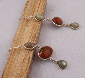 Pendientes de Labradorita Naranja Natural con Cobre, Plata de Ley 925, Engaste de Bisel, Gema con Brillo de Atardecer, Estilo Vintage - Product Image 6