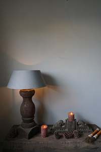 <b>Vintage</b> Old Wood <b>Lamp</b> Base Handmade Contemporary Eco-Friendly Table Light Neutral Fabric <b>Shade</b> Living Room Diwali Home - Product Image 2