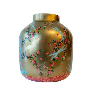 Linea Exports Inc Ceramic Round <b>Vase</b> With <b>Red</b> Floral Design Glossy Finish Handmade Traditional Style Tabletop Decor - Product Image 2