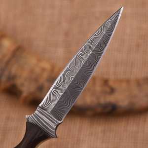 Damascus Steel Skinner Knife With Wood Handle 0.6mm Thickness Hunting Blade Single Edge Outdoor <b>Tool</b> - Product Image 4