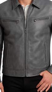 Veste motard tendance en argent métallisé pour homme, avec texture en cuir lisse. - Product Image 6