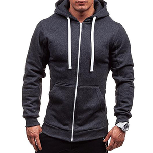 Sweat à capuche noir zippé pour homme, coupe ajustée, style décontracté, en coton tricoté, style automne - Product Image 2