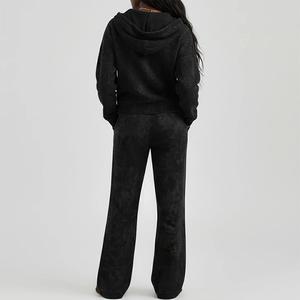 Ensemble sweat à capuche et pantalon de survêtement personnalisé avec logo pour femme, survêtements en coton zippés, style vintage délavé et vieilli, ensemble de jogging pour femme - Product Image 2