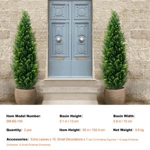 Set di 2 Alberi Artificiali di Cedro Topiario Alti 60 Pollici con Foglie Extra e Vaso, Finto Pino Cipresso Sempreverde - Product Image 3