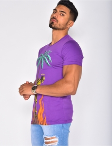 Chemise décontractée à manches courtes pour homme, imprimé palmiers violets, impression numérique, tricot respirant, style été - Product Image 2