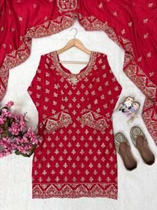 Ensemble Salwar Kameez pour femmes, lourdement brodé, avec Zari doré, tenue indienne pakistanaise avec Dupatta, pour mariage et fêtes - Product Image 5