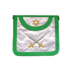 Custom Embroidered Masonic Apron With <b>Star</b> And Scales Design Green Trim White Fabric Sew-On <b>Badge</b> Classical Style - Product Image 5