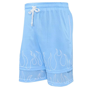 กางเกงบาสเก็ตบอลขาสั้นผ้าตาข่ายซับในแบบสปอร์ต แห้งเร็ว กันลม ลายเปลวไฟ สำหรับผู้ชาย - Product Image 3