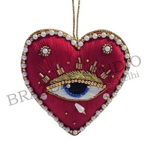 บราซีล สตูดิโอ งานแฮนด์เมด ผลิตภัณฑ์รักษ์โลก ผ้ากำมะหยี่ ผ้าซาติน ประดับลูกปัด ปักลาย ตกแต่งต้นคริสต์มาส ขนาด 4 นิ้ว 10 ซม. ผลิตตามสั่ง สีทอง จากโรงงาน - Product Image 1