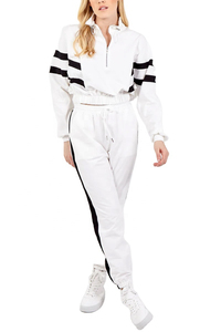 Women Windbreaker Lightweight Tracksuit Lightweight 100% Polyester Outfits <b>Zip</b> <b>Up</b> Nylon <b>Cropped</b> Jacket And Jogger Set For Women - Product Image 3
