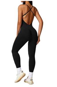 Combinaison de yoga une pièce pour femmes grandes tailles, avec effet froncé aux fesses et pantalon évasé, vêtements de sport personnalisables avec logo - Product Image 2