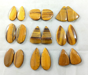 Pierre précieuse naturelle Œil de tigre, paire assortie, cabochon poli, pour la fabrication de bijoux, boucles d'oreilles, bagues, pendentifs, vente en gros - Product Image 4