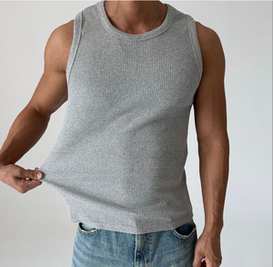 Débardeur côtelé en pur coton épais pour hommes musclés, coupe ajustée et élastique - Product Image 6