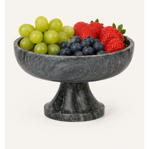Bol sur piédestal en marbre naturel gris de luxe, bol à fruits vintage en pierre noire, centre de table pour salle à manger, cuisine moderne minimaliste - Product Image 6