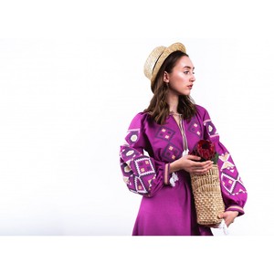 Tunique brodée à col rond et manches longues, longueur cheville, style ukrainien, pour femme, imprimée au bloc, dernière collection - Product Image 3