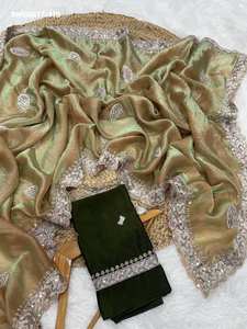 Conjunto de Saree y Blusa de Satén Elegante con Bordado de Hilo Resham, Novedad para Fiestas, Venta al por Mayor, Saree Love - Product Image 3